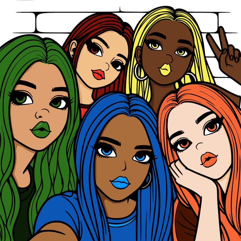 group of teen girls friends y2k up close in a selfie