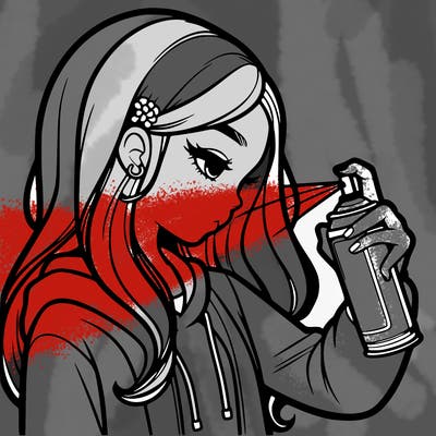 a realistic girl spray painting