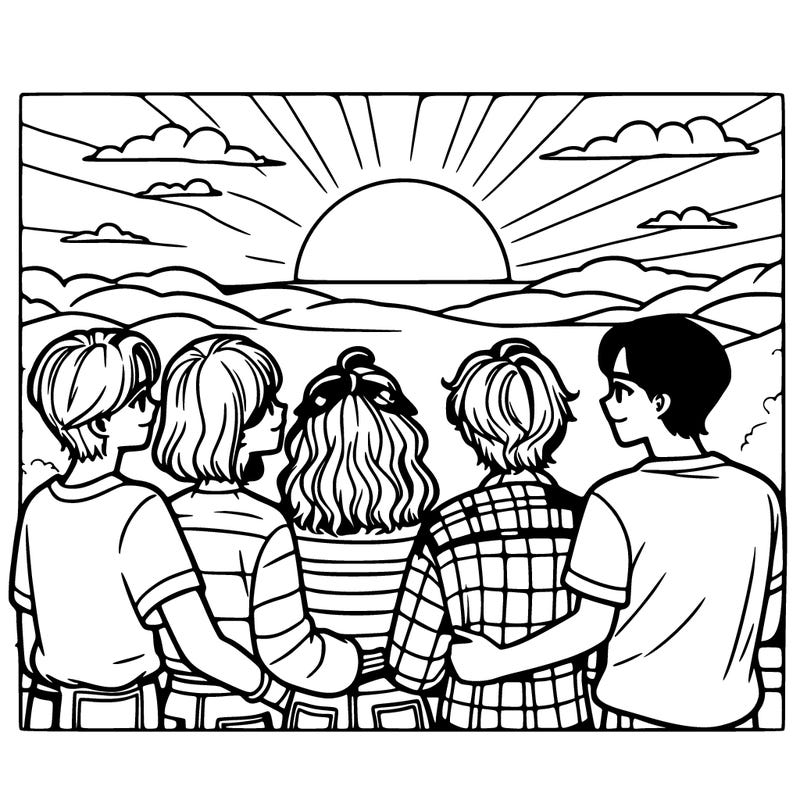 six friends looking over to the sunset