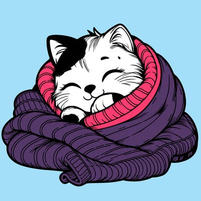 realistic cozy cat in a blanket