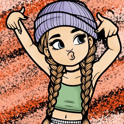 realistic teenage girl with braids and a beanie and crop top doing 🫶🏼