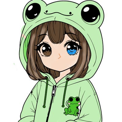 cute realistic girl in a froggy hoodie