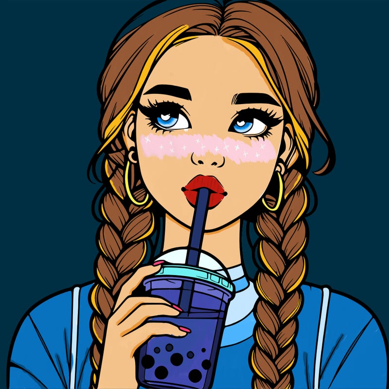 realistic girl with braided hair drinking boba