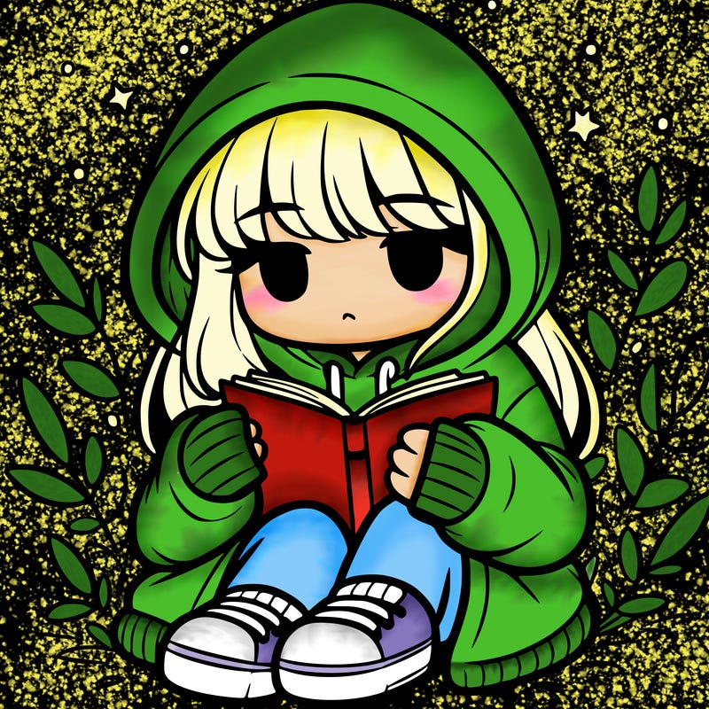 girl in oversized hoodie reading a book