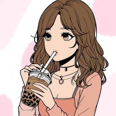 realistic girl drinking boba tea