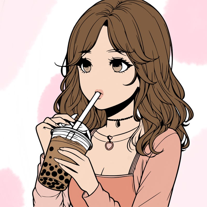 realistic girl drinking boba tea