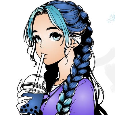 realistic girl with braided hair drinking boba