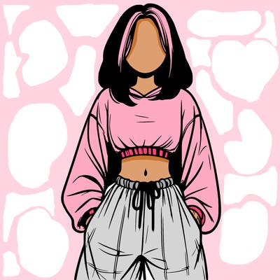 realistic girl faceless with baggy pants and a crop top