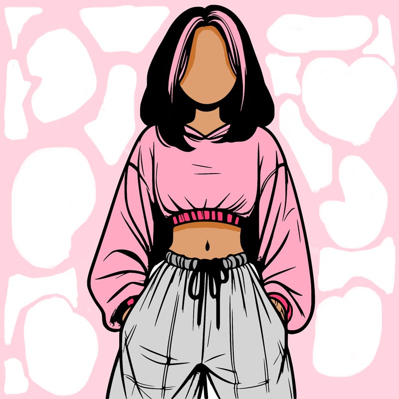 realistic girl faceless with baggy pants and a crop top