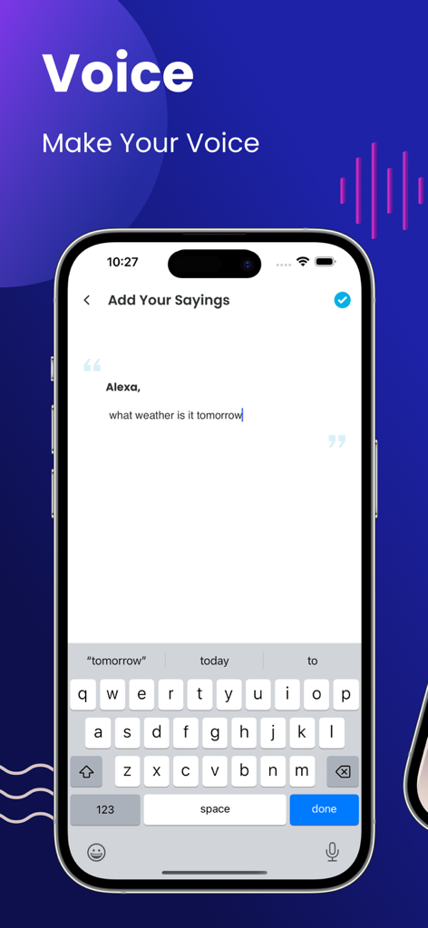 Voice Control for Assistant - Pantalla de teléfono inteligente que muestra la interfaz de agregar tus frases para comandos de voz del asistente.