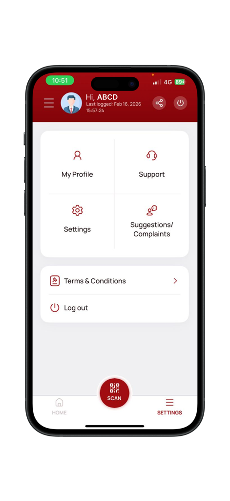 Indo Wallet - Settings interface of Indo Wallet app showing user profile and support options