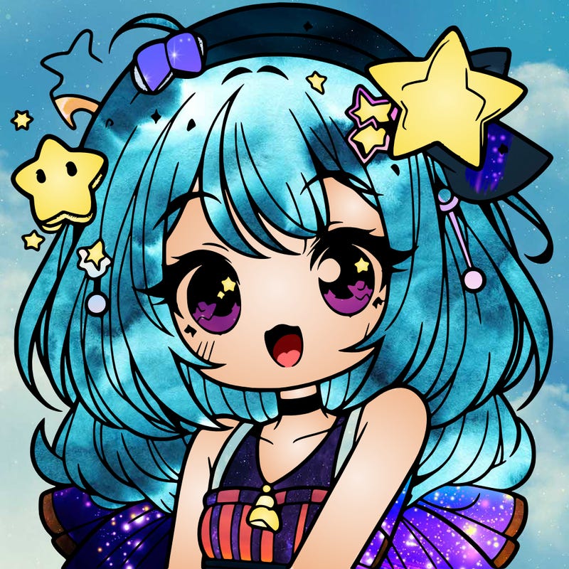 cute anime girl with star accessories