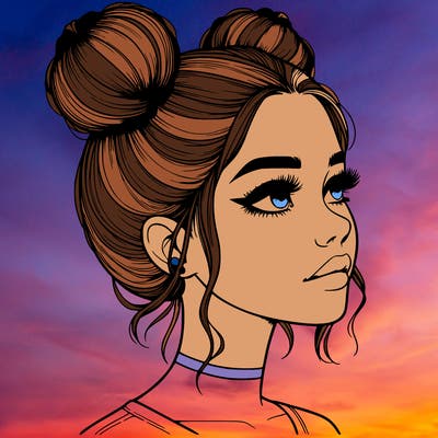 realistic girl with buns on the top of her head