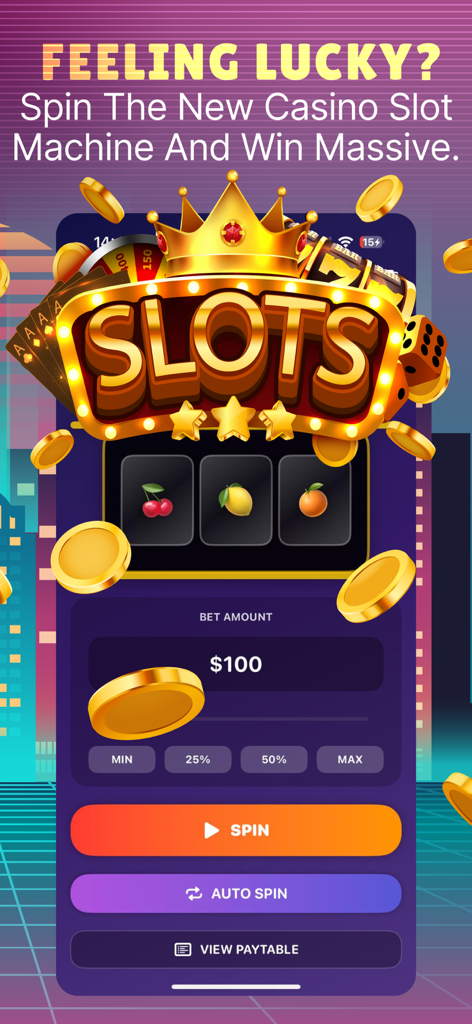 Business Tycoon Clash & Deals - Interfaz de máquina tragamonedas de casino en el juego con una corona dorada y opciones de apuesta en la aplicación Business Tycoon.