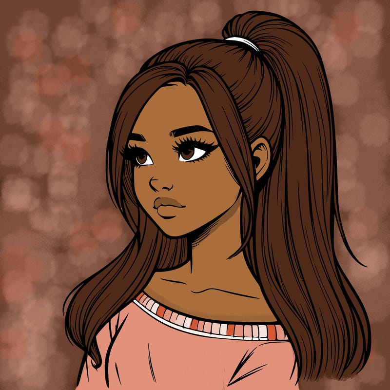 realistic girl with a high ponytail