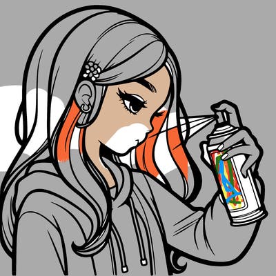 a realistic girl spray painting