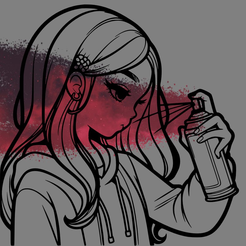a realistic girl spray painting