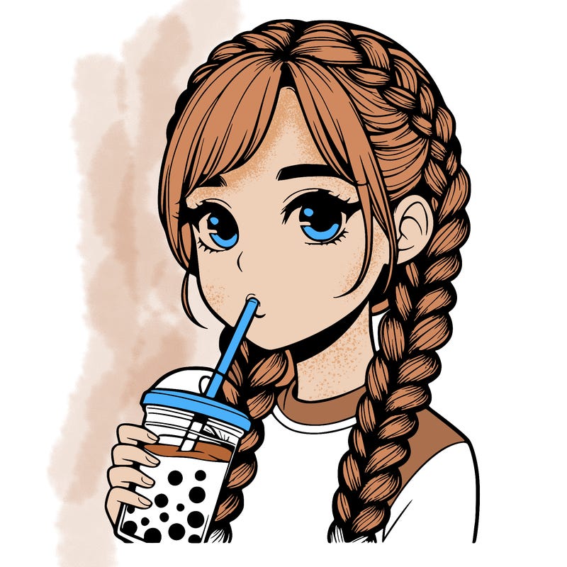 realistic girl with braided hair drinking boba