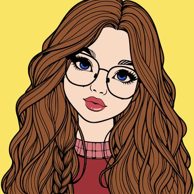 girl with long hair and freckles and glasses realistic