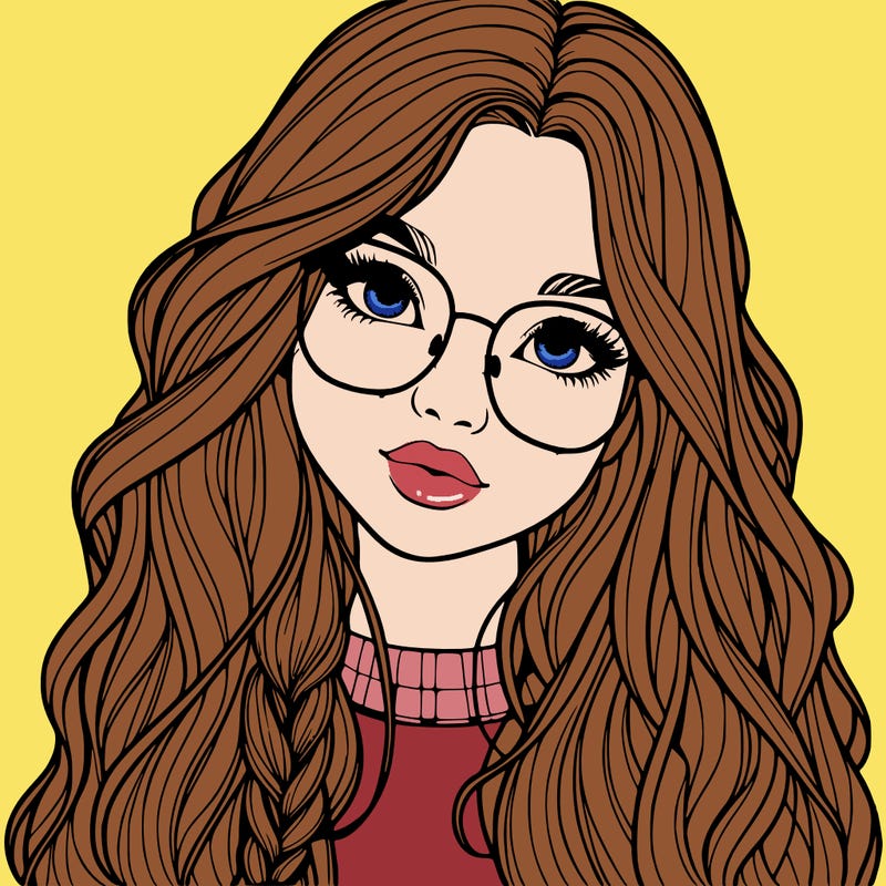 girl with long hair and freckles and glasses realistic