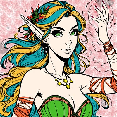 realistic elven woman glow magic wild chaos
