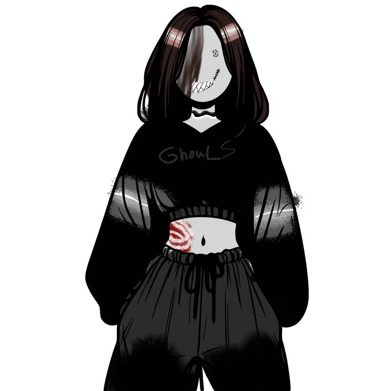 realistic girl faceless with baggy pants and a crop top