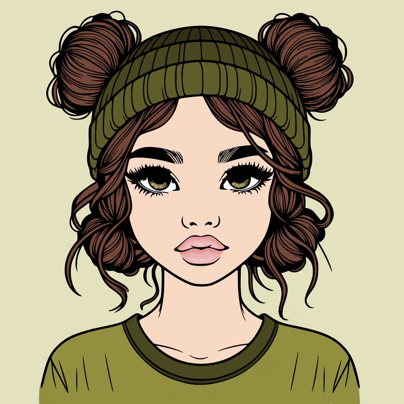 realistic girl with buns in her hair with a beanie on