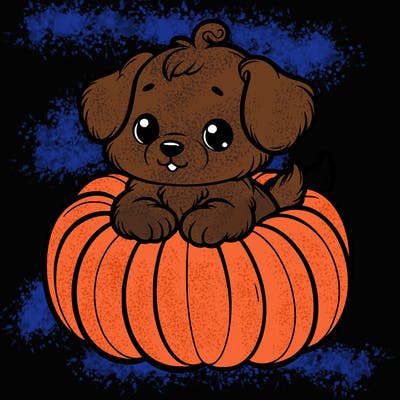 cute little puppy in a pumpkin