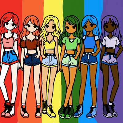 a group of girls wearing crop tops and shorts