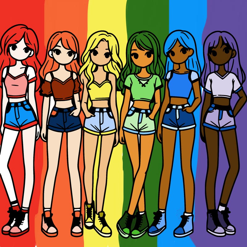 a group of girls wearing crop tops and shorts