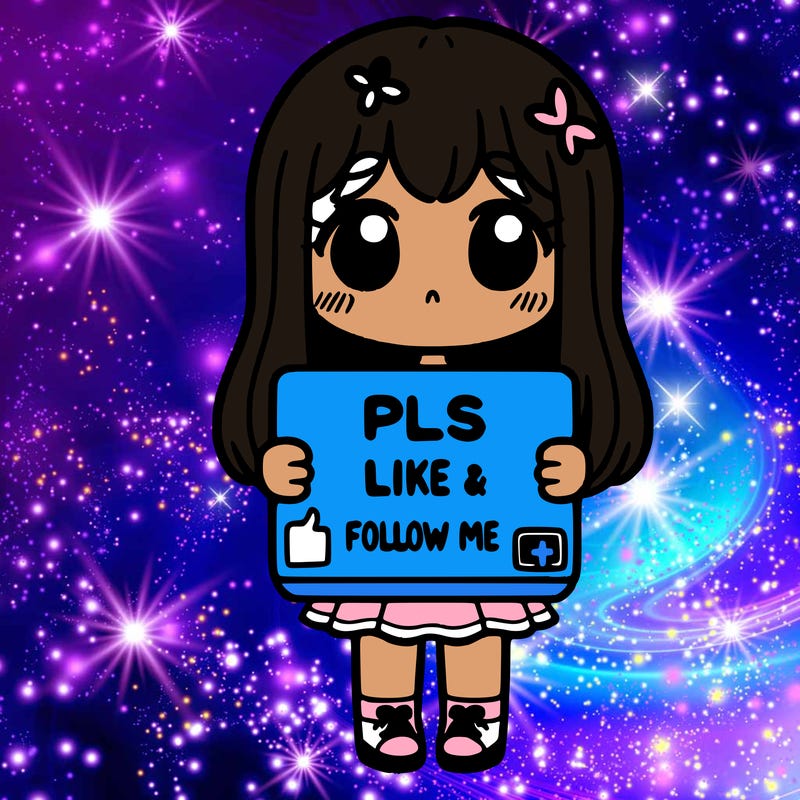 girl holding a sign that says pls like and follow me