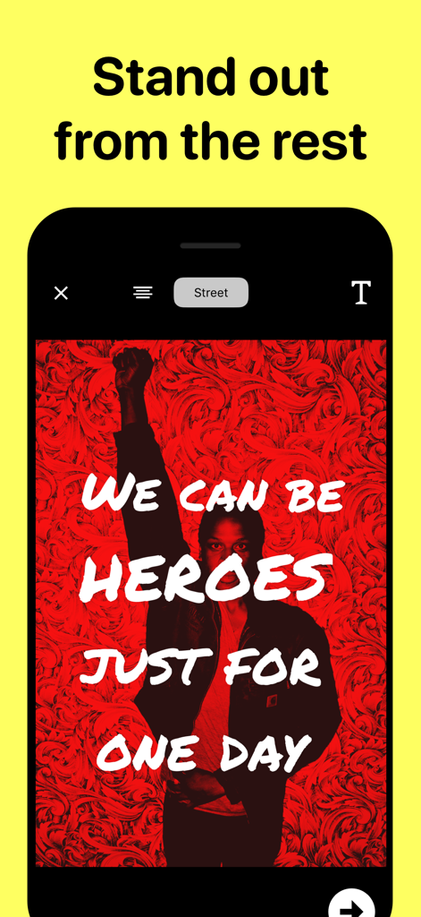 Tinge - Glow Cam - Foto artística vermelha com sobreposição de texto no aplicativo Tinge Glow Cam