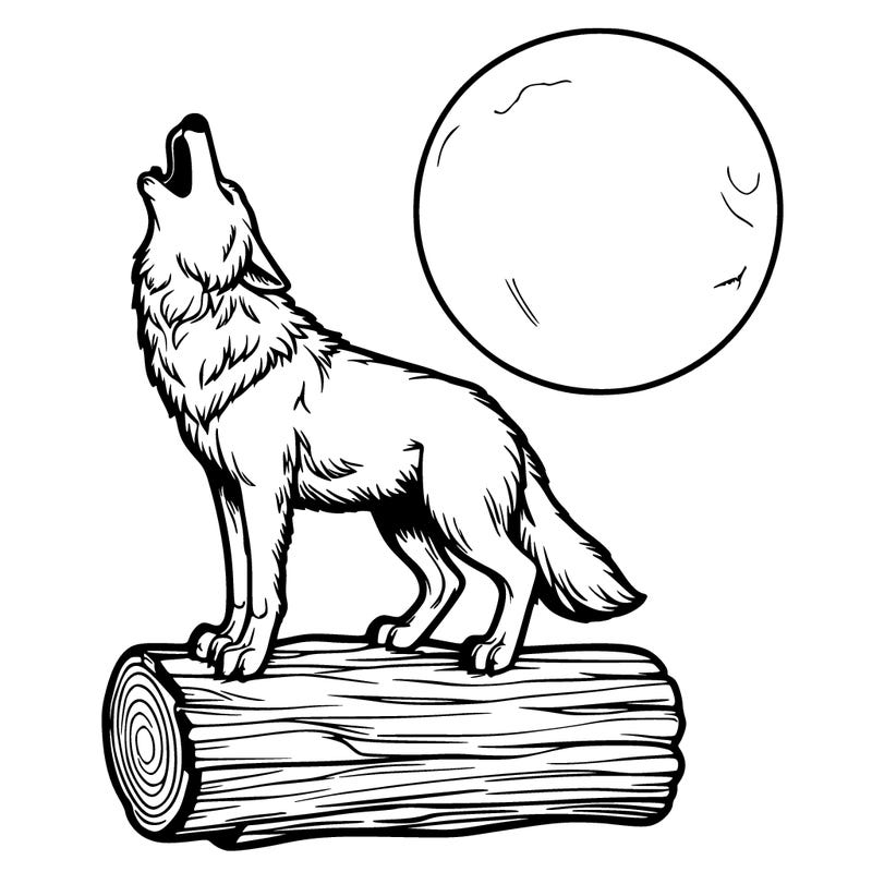 a realistic wolf on a ledge howling to the moon