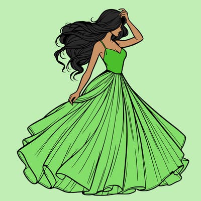 realistic woman with dress flowing in the wind