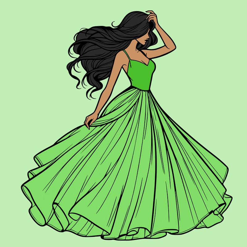 realistic woman with dress flowing in the wind