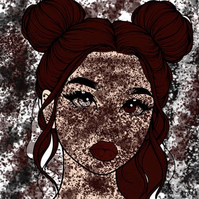 realistic girl with two buns on her hair and lips