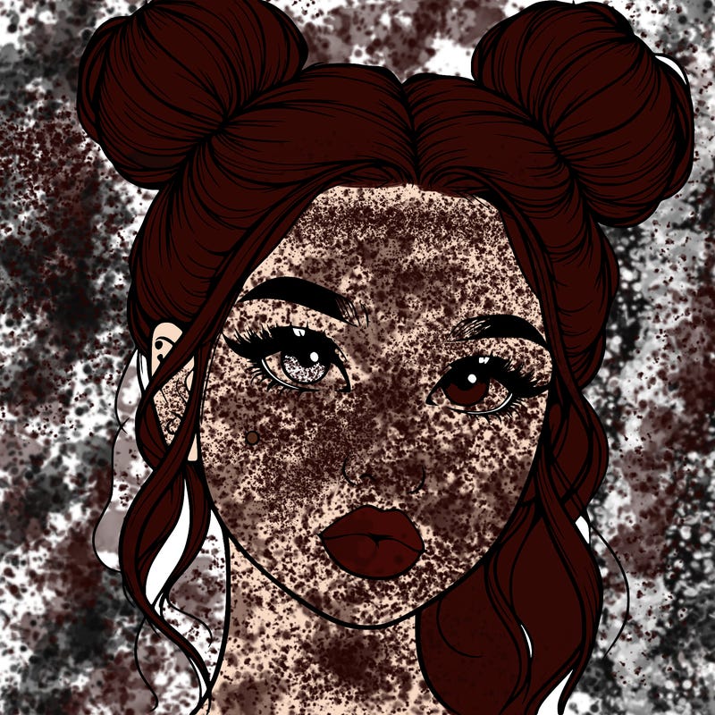 realistic girl with two buns on her hair and lips