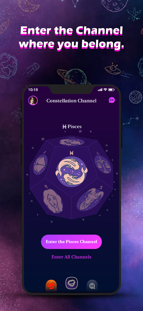 Adult Friend, AFF Finder Sweet - Adult Friend Sweet app screen showing the Constellation Channel for zodiac sign Pisces