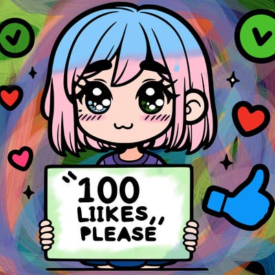 a girl with a sign saying 100 likes, please