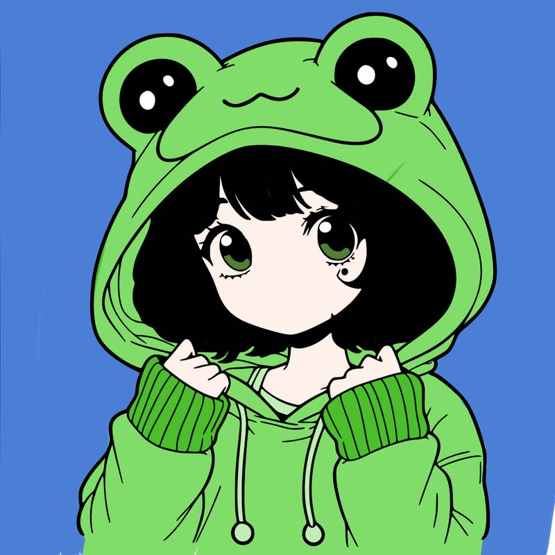 a cute teenage girl wearing a frog hoodie