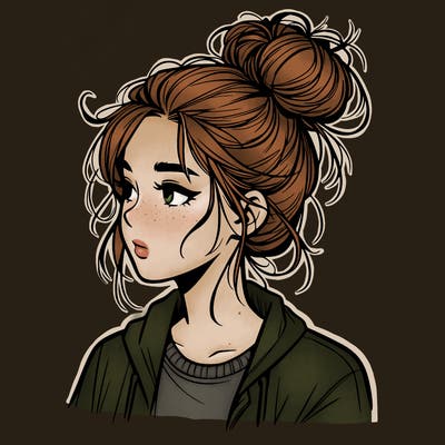 realistic teenage girl with a messy bun