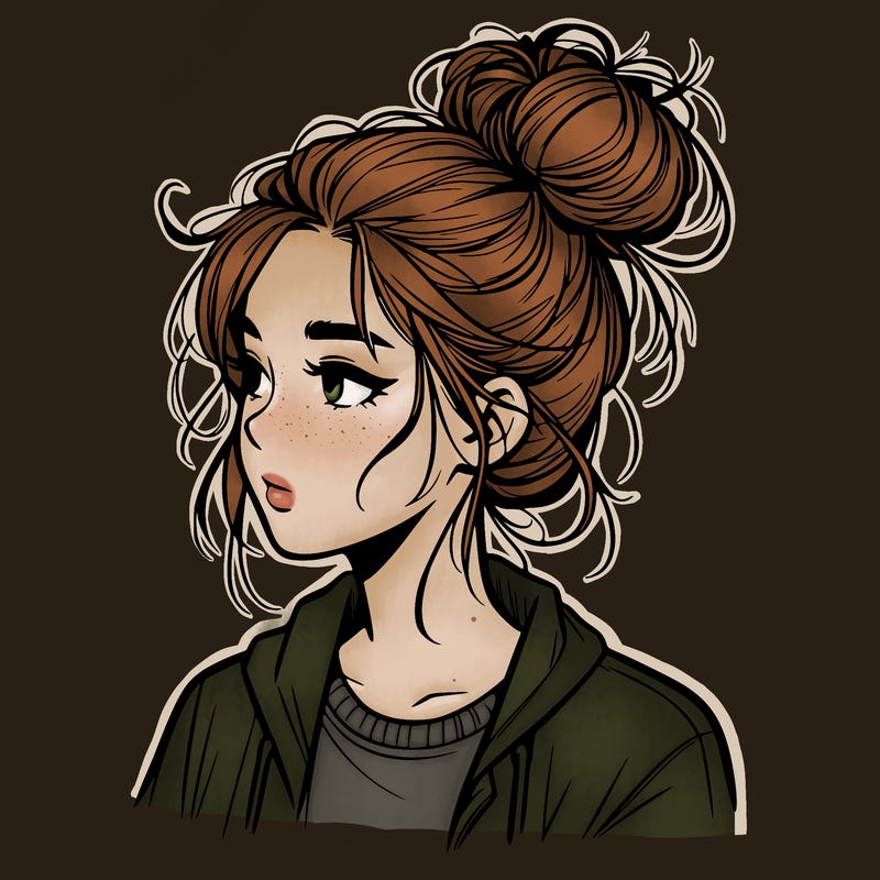 realistic teenage girl with a messy bun