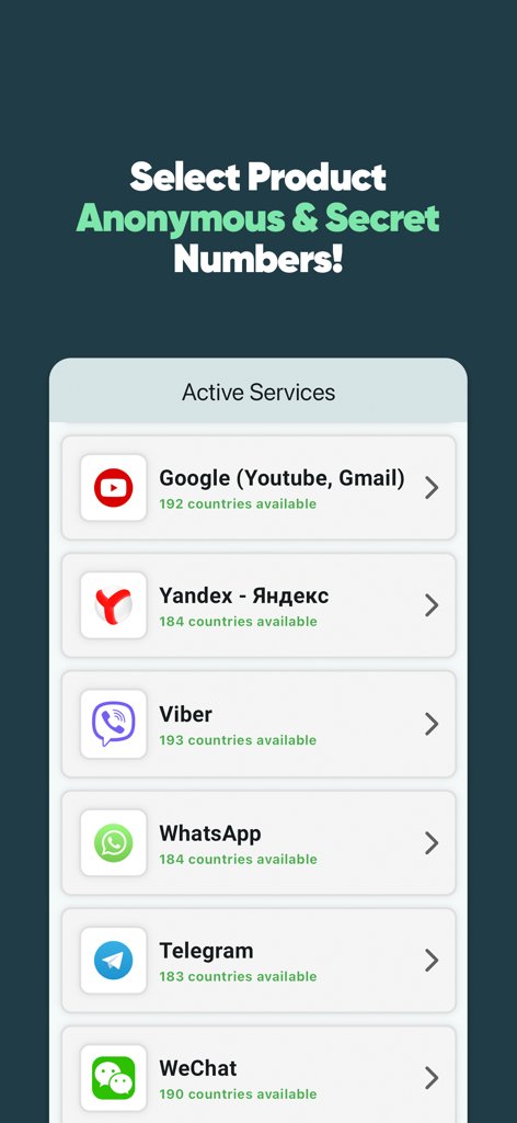 vNum: Second Phone Number - vNumの仮想電話番号SMS認証に対応したアプリのリスト