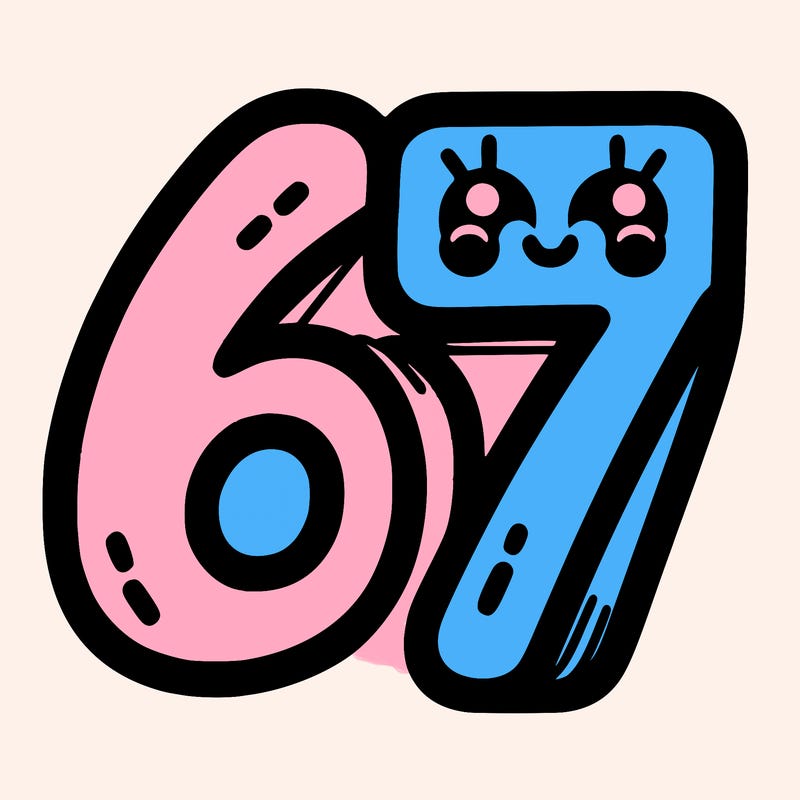 the numbers 67