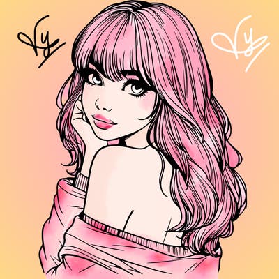 realistic girl with bangs looking over her shoulder