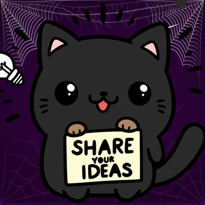 a cute cat saying share your ideas