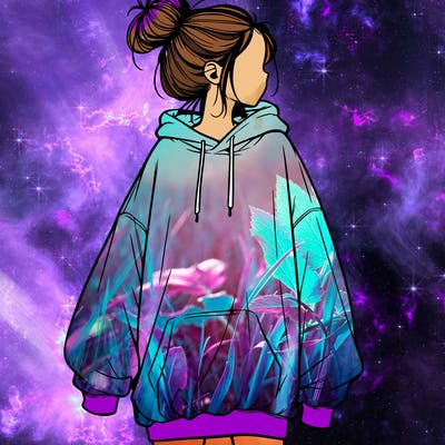 realistic girl with a oversized sweatshirt on and a bun