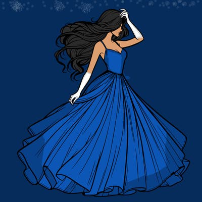 realistic woman with dress flowing in the wind