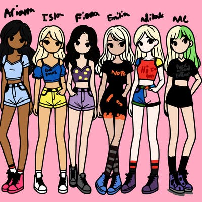 a group of girls wearing crop tops and shorts