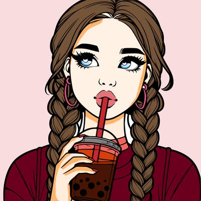 realistic girl with braided hair drinking boba